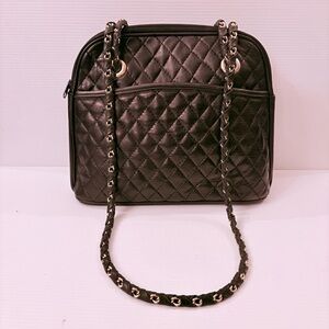 CHAN NEL Inspired Black Leather Quilted Dome Shaped  Handbag, Shoulder Straps